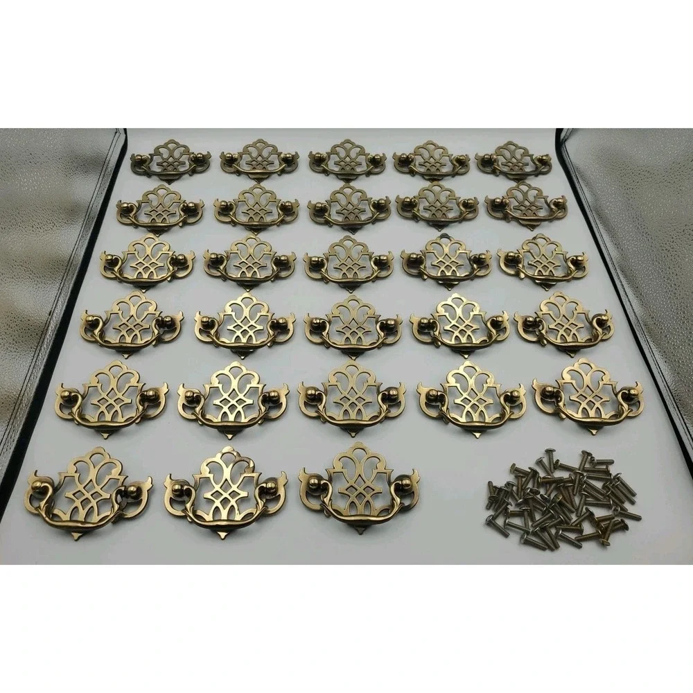 Vtg Keeler Brass K1522 Chippendale Batwing Openwork Drop Bail Drawer Pull 28 Pcs